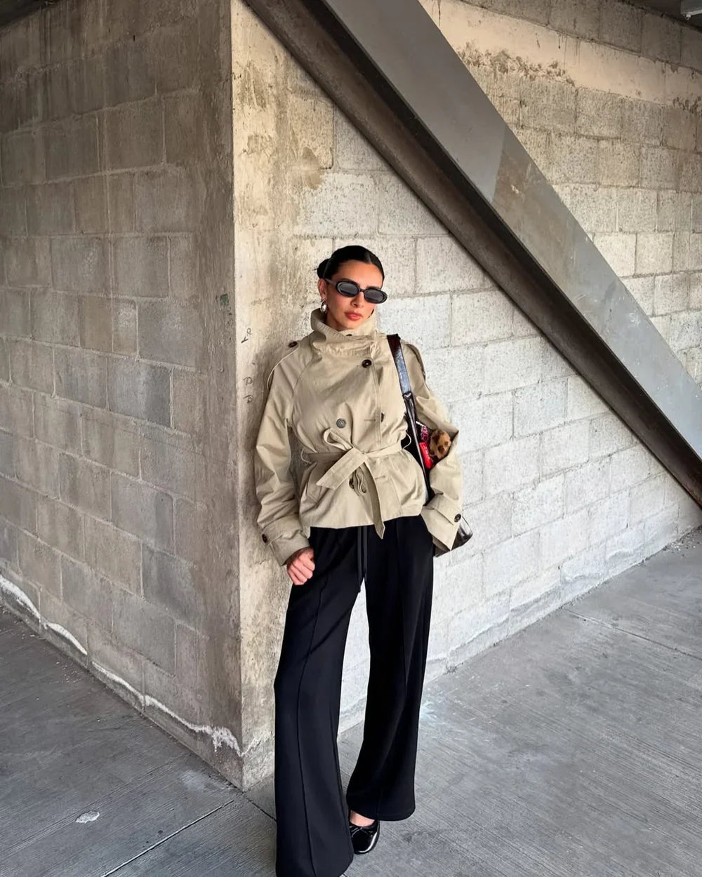 Women's belted trench coat, view 3