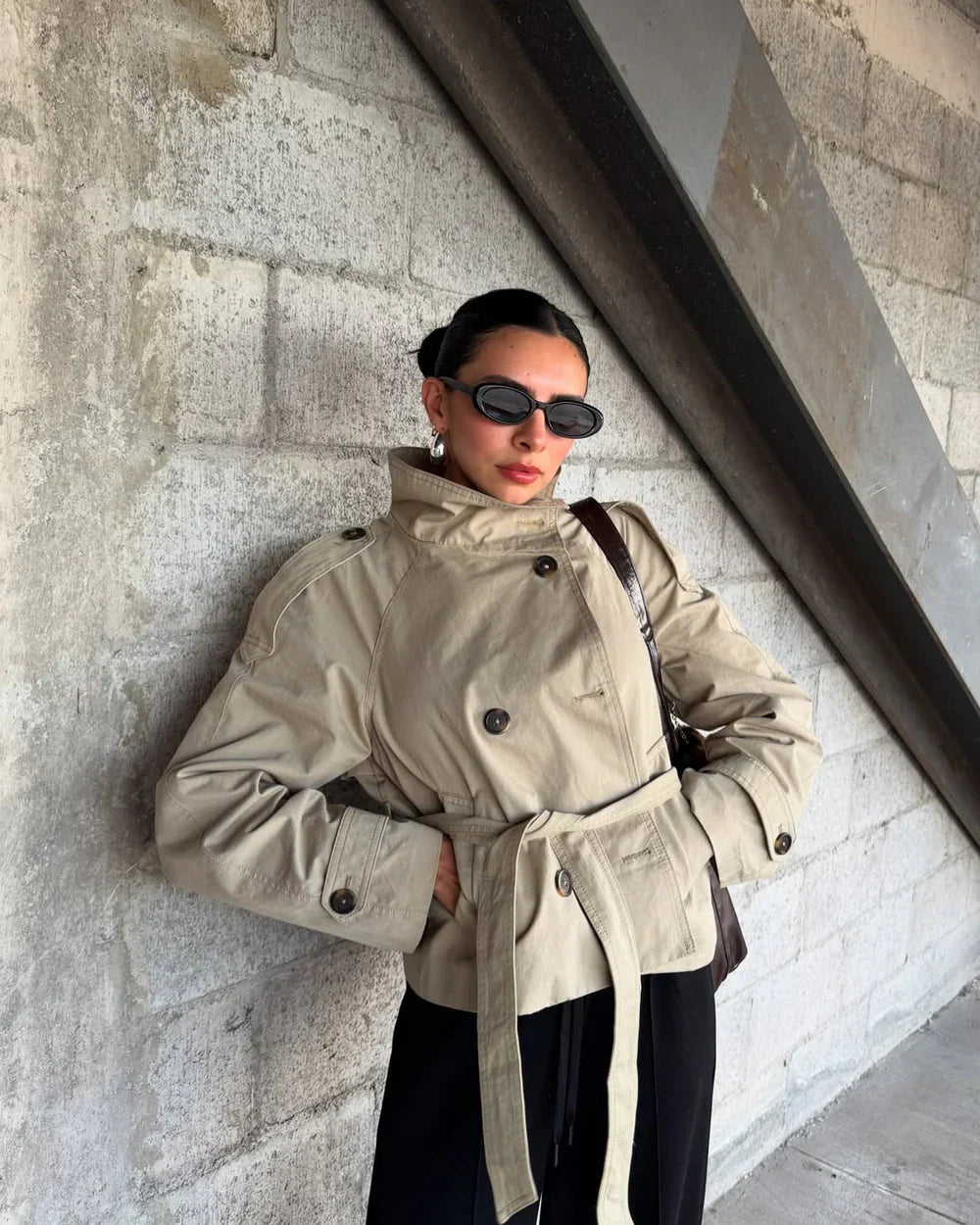 Women's belted trench coat, view 4
