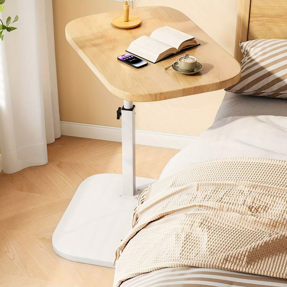 Adjustable Height Side Table with Stylish Wood Top - Versatile & Modern Design for Living Room or Bedroom