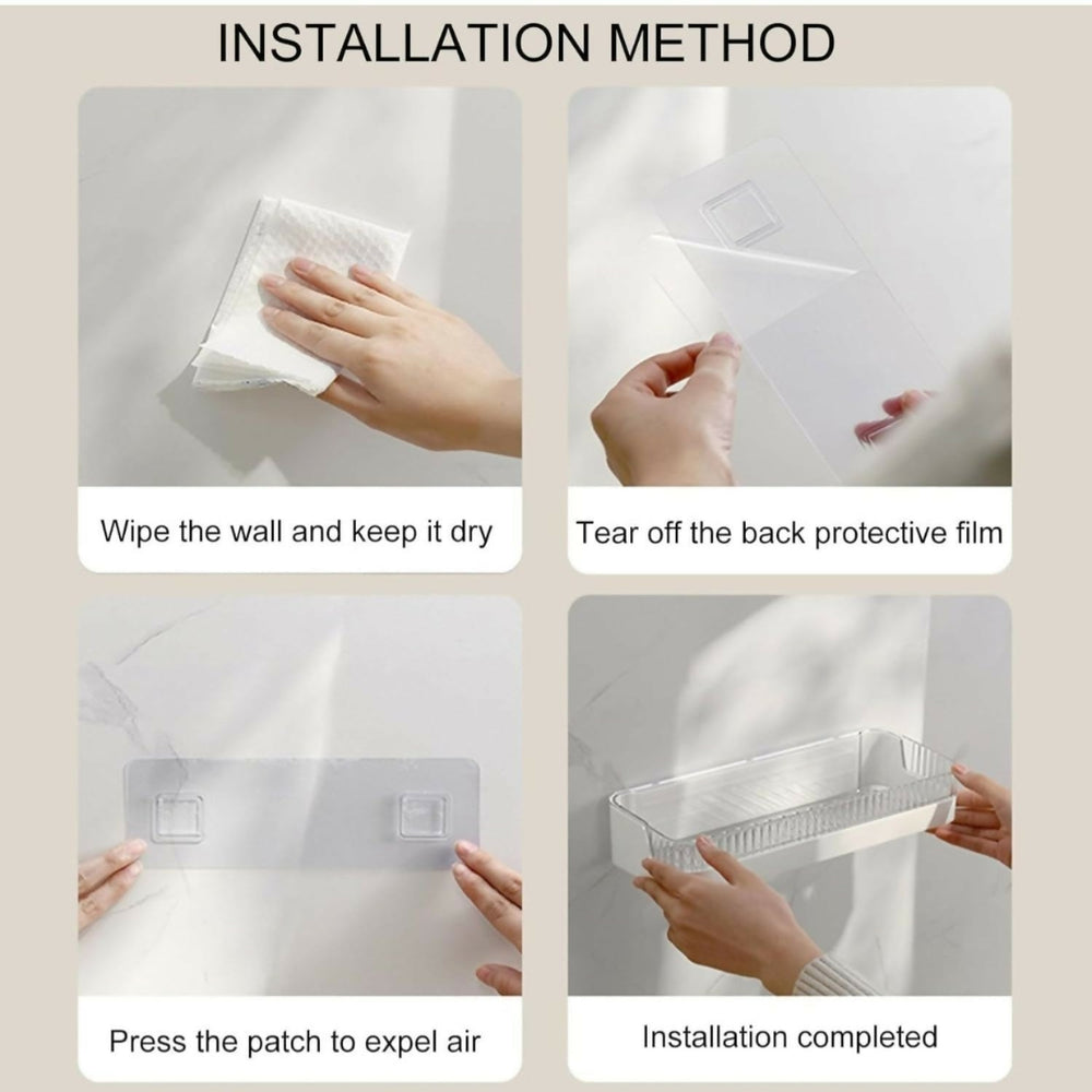 No-Drill Bathroom Shelf – Self-Draining, Raised Edges & Adhesive Wall Mount