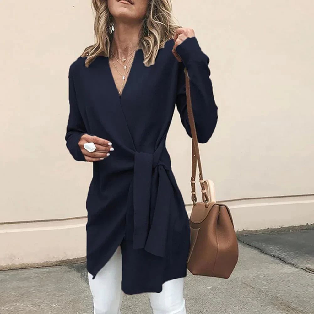 Knitted Women's Cardigan with Bow Belt - Elin