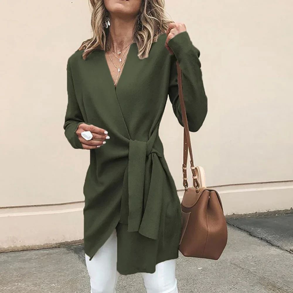 Knitted Women's Cardigan with Bow Belt - Elin