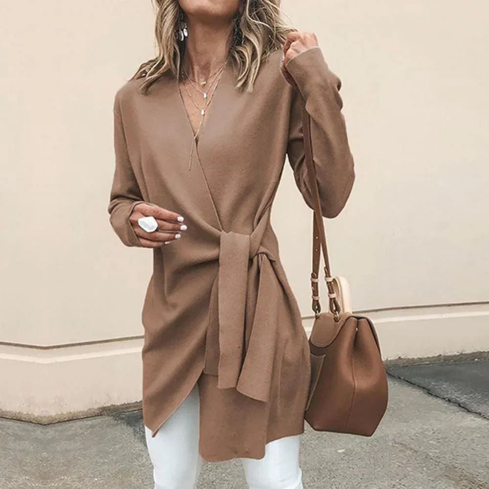 Knitted Women's Cardigan with Bow Belt - Elin