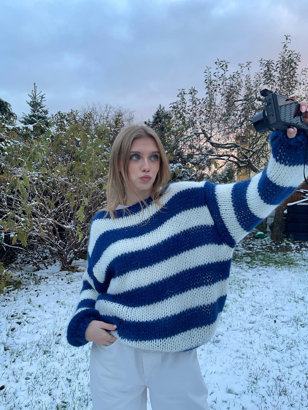 Fall Knitted and Striped Oversized Women's Sweater - Harper