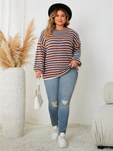 Plus-Size Wool-Blend Pullover Sweater with Trendy Fall Stripes - Cozy & Stylish Women's Knitwear