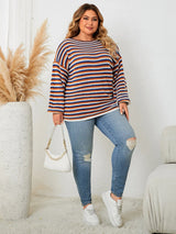 Plus-Size Wool-Blend Pullover Sweater with Trendy Fall Stripes - Cozy & Stylish Women's Knitwear
