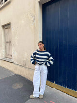 Fall Knitted and Striped Oversized Women's Sweater - Harper