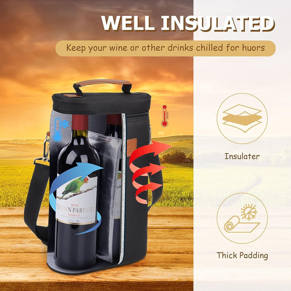 ChillMate Insulated Dual Wine Bottle Carrier Bag - Buy 1 Get 1 FREE - Perfect for Picnics & Events