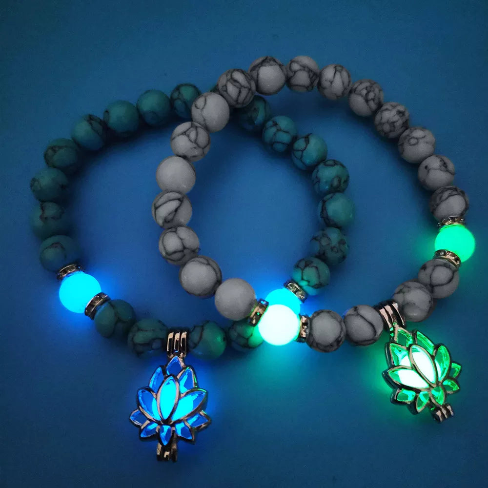 Glow-in-the-Dark Lotus Bracelet | Elegant Women's Jewelry | Unique Nighttime Accessory