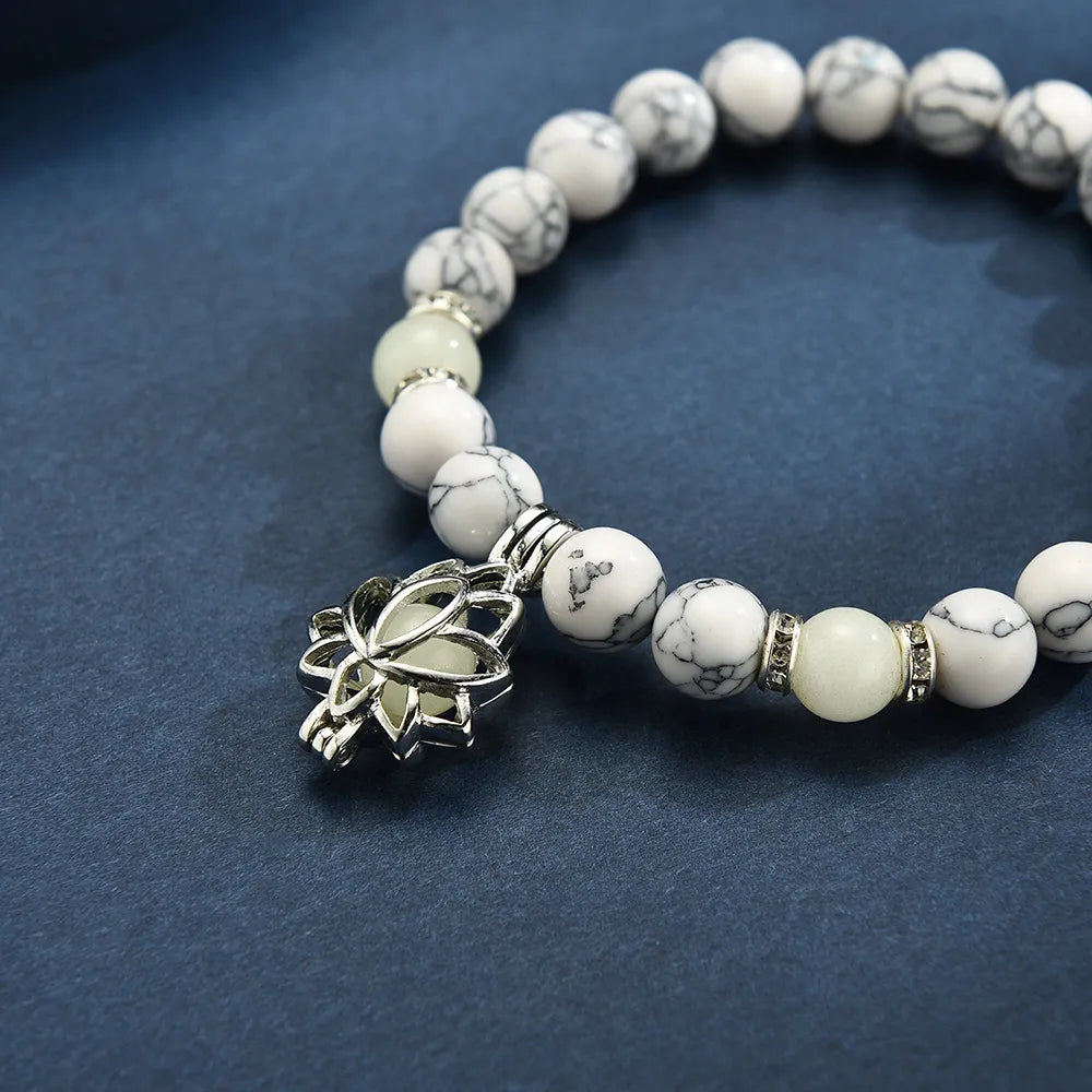Glow-in-the-Dark Lotus Bracelet | Elegant Women's Jewelry | Unique Nighttime Accessory