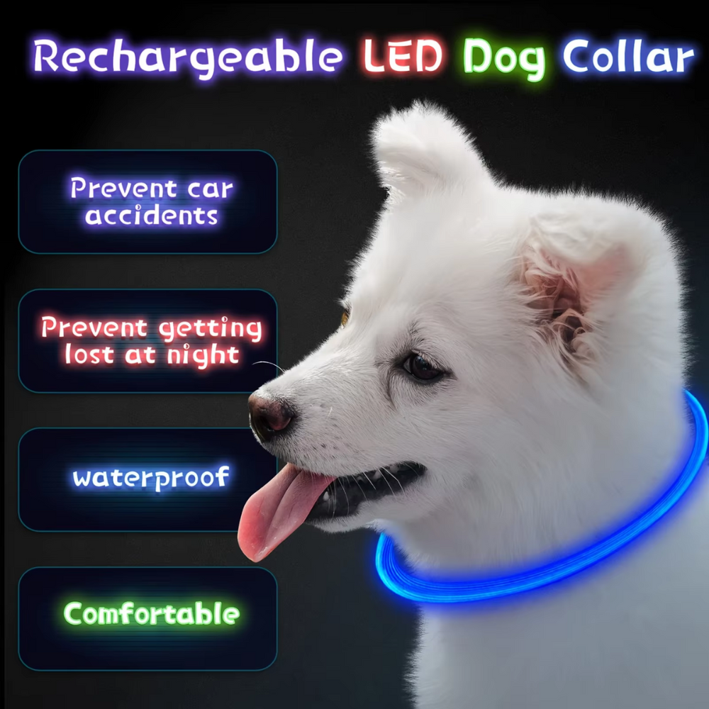 GlowSafe Rechargeable LED Dog Collar - USB Safety Light for Enhanced Visibility & Nighttime Safety