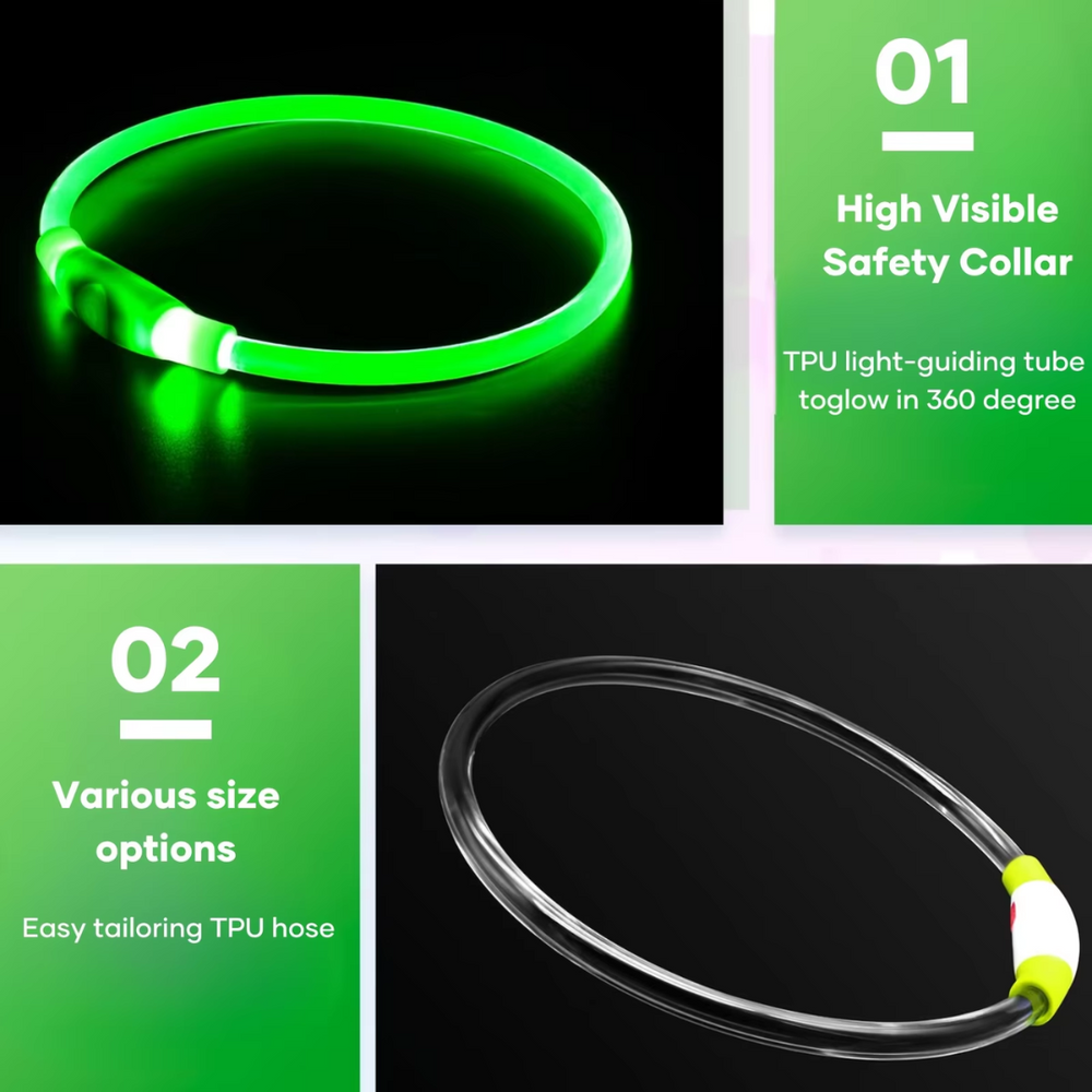 GlowSafe Rechargeable LED Dog Collar - USB Safety Light for Enhanced Visibility & Nighttime Safety