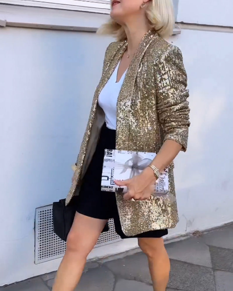 Gold Glitter Jacket with Sequins - Rosamund