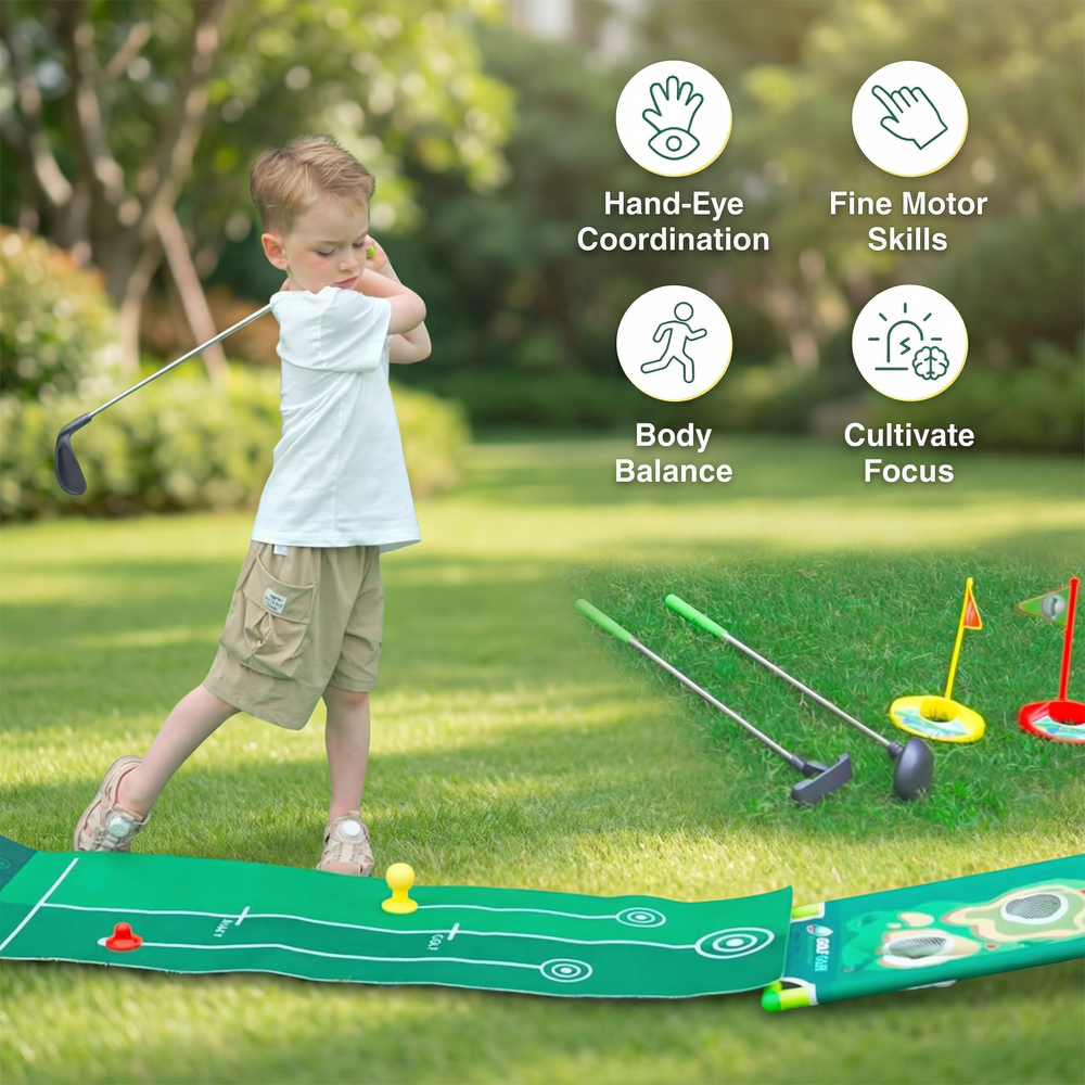 Golf Putting Mat – Adjustable Clubs, Indoor & Family Play Set