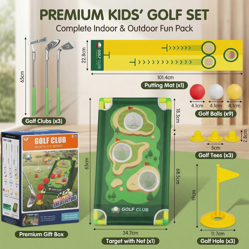 Golf Putting Mat – Adjustable Clubs, Indoor & Family Play Set