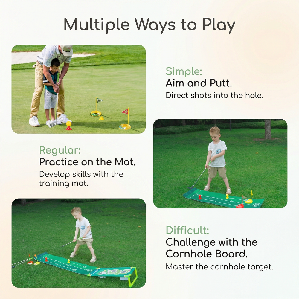 Golf Putting Mat – Adjustable Clubs, Indoor & Family Play Set