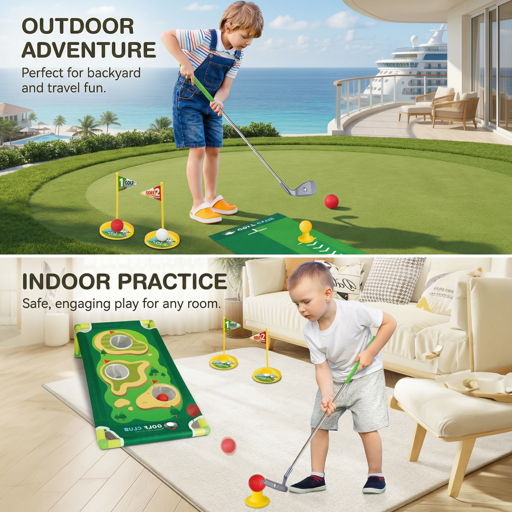 Golf Putting Mat – Adjustable Clubs, Indoor & Family Play Set