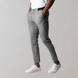 Gray men's pants, slim fit, cotton, fashionable, elegant, ideal for business and casual wear.
