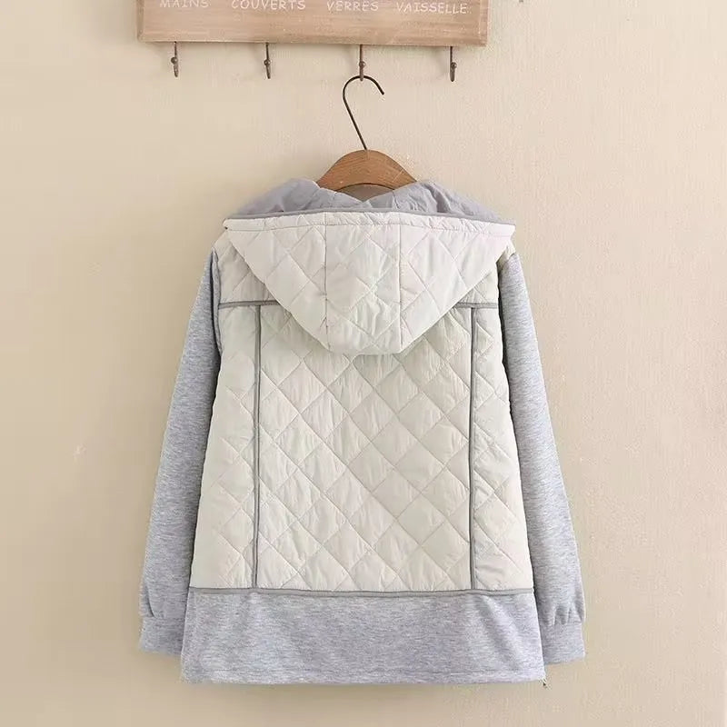 Plus Size Diamond-Quilted Hooded Jacket - Stylish Fall Edition for Women