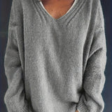 Plus Size Fall Oversized V-Neck Sweater for Curvy Figures - Cozy & Stylish Knitwear