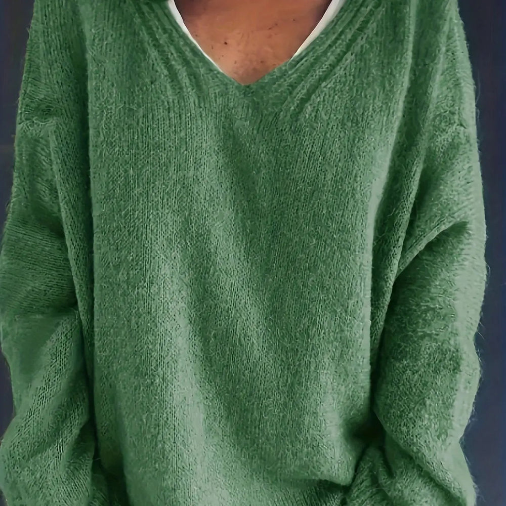 Plus Size Fall Oversized V-Neck Sweater for Curvy Figures - Cozy & Stylish Knitwear