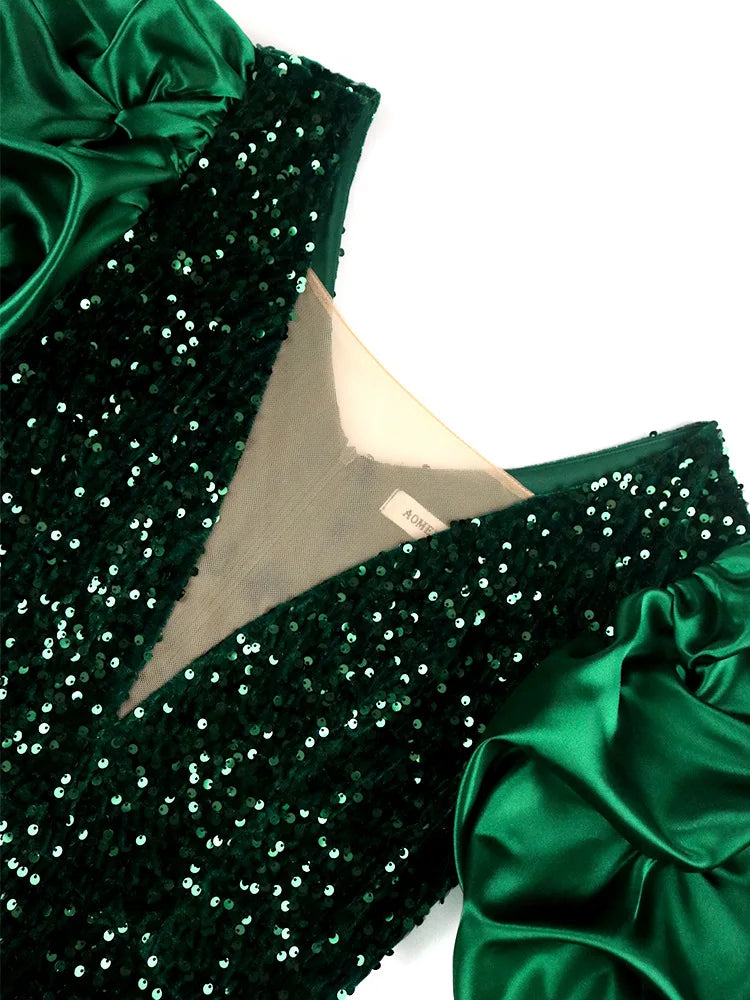Plus-Size Vintage Puff-Sleeve Dress - Shiny Fall Magic Collection