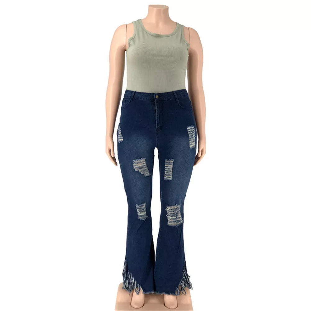 Plus-Size Stretch Flared Jeans for Women - Comfortable & Stylish Denim Trousers