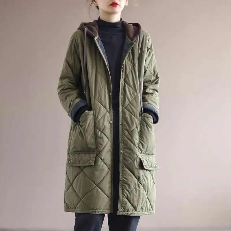 Plus Size Single-Breasted Mid-Length Winter Coat with Hood - Stylish & Warm Outerwear