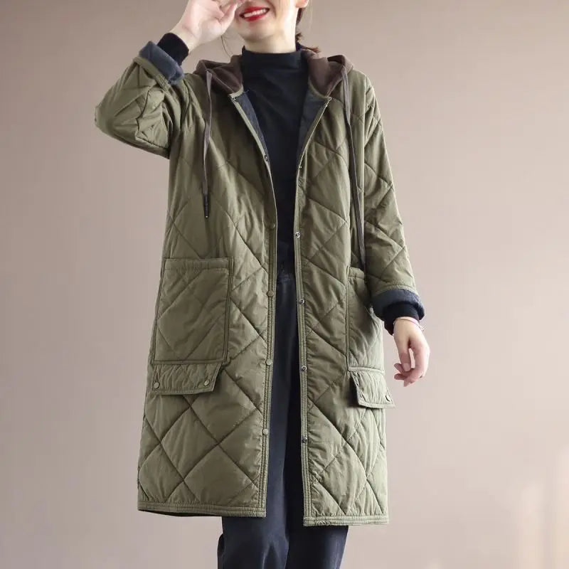 Plus Size Single-Breasted Mid-Length Winter Coat with Hood - Stylish & Warm Outerwear