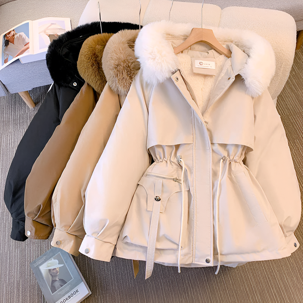 Olivia Eleganter Wintermantel für Damen – Stilvoller, Warmer Wintermantel mit Kapuze und Taschen