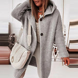 Half-length Knitted Women's Cardigan with Button Closure and Hood - Mila
