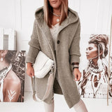 Half-length Knitted Women's Cardigan with Button Closure and Hood - Mila