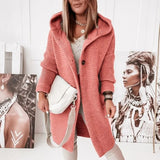 Half-length Knitted Women's Cardigan with Button Closure and Hood - Mila
