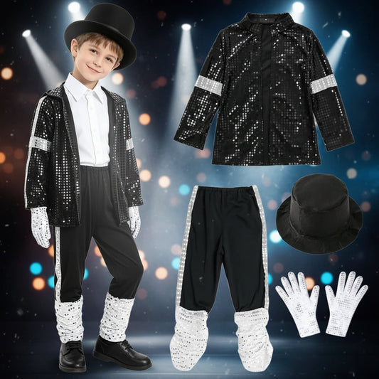 Kids Sequin Halloween Costume – Cosplay Outfit, Black & Silver