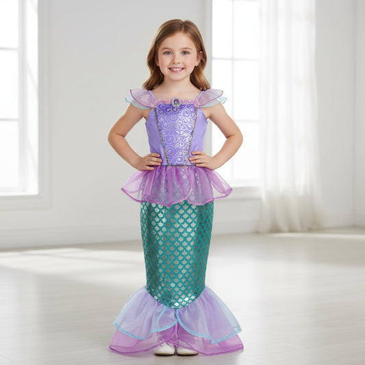 Mermaid Dress Costume – Girls, Glitter Style & Round Neckline