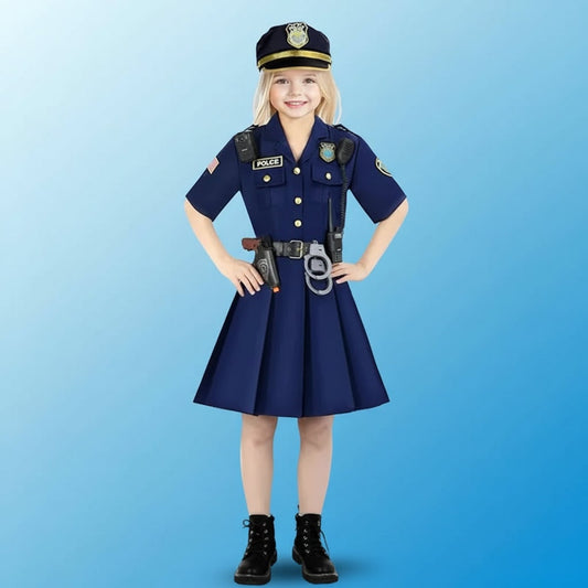 Girls Police Dress Halloween Costume – Complete Set, Hat & Belt Included