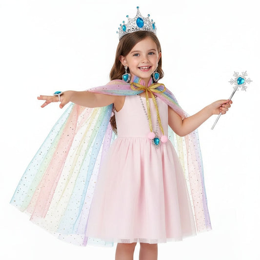 Princess Cape Costume Set – Girls, Sparkling Accessories & Halloween Party