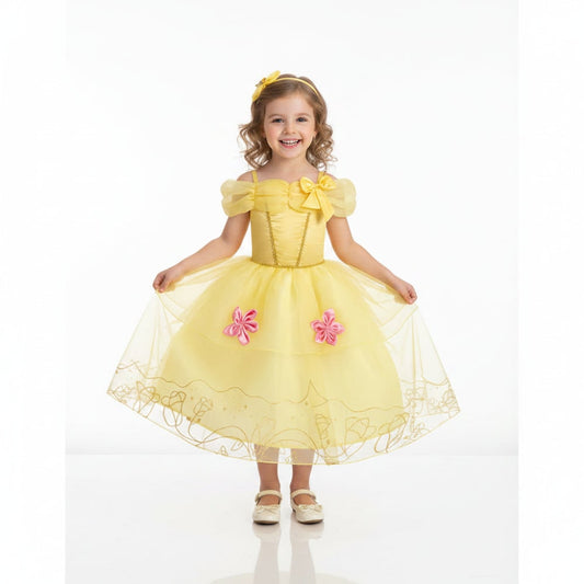 Girls Princess Dress-Up Costume – Puff Sleeves, Decorative Skirt & Multiple Sizes