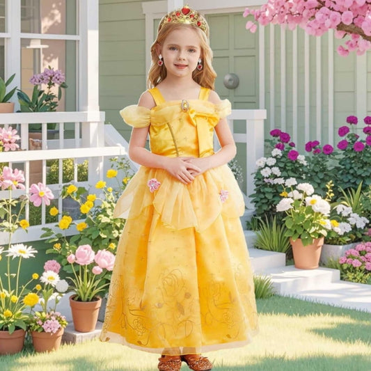 Girls Princess Costume Dress Set – Off-Shoulder Style, Crown & Wand Accessories
