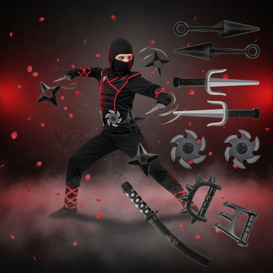 Halloween Ninja Costume – Kids Outfit Set with Mask, Belt & Gloves