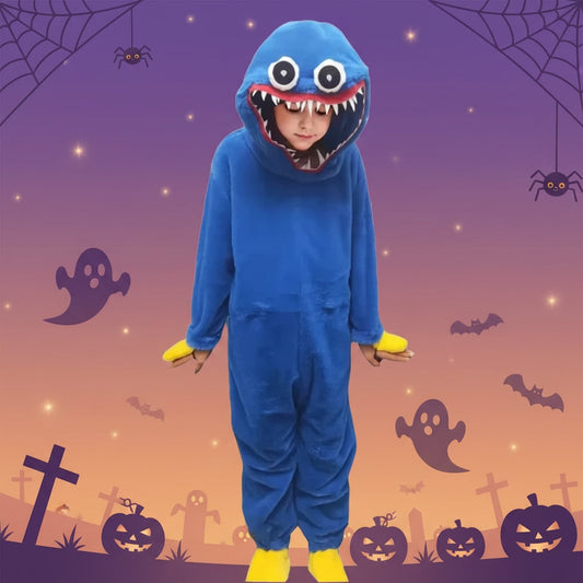 Kids Plush Monster Jumpsuit Halloween Costume – Hooded, Cozy & Multiple Sizes