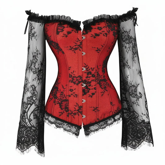 Gothic Corset Costume – Women's, Off-Shoulder Neckline & Long Lace Sleeves
