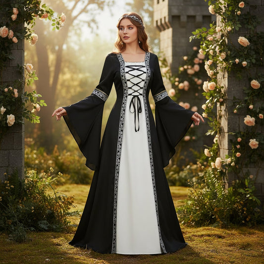 Women's Medieval Renaissance Dress Costume – Lace-Up, Long Sleeve & Multiple Sizes