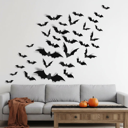 3D Bat Wall Stickers – Halloween, Party Set & Decorative Seasonal Design
