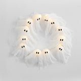 Ghost Wreath Halloween Decoration – LED Lights & Battery-Operated Design