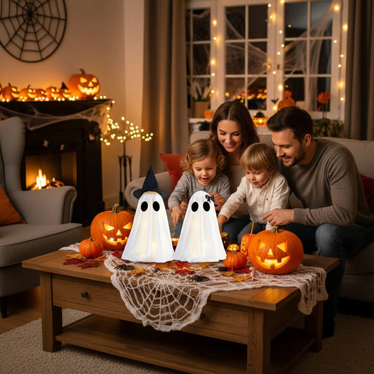 Halloween Ghost Figures – Set of 2, 12-Inch White Design & Indoor Decor