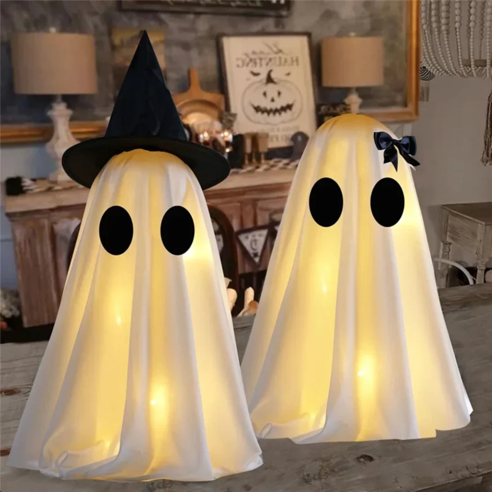 Halloween Ghost Figures – Set of 2, 12-Inch White Design & Indoor Decor