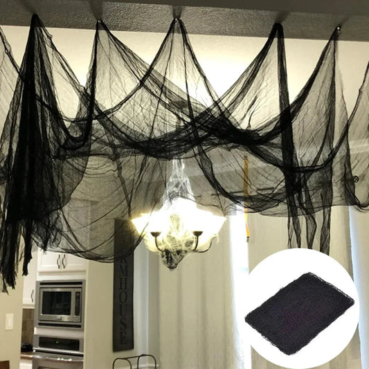 Halloween Spider Web Netting – Black Mesh, Stretchable Fabric & Spooky Décor