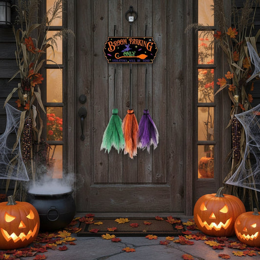 Broom Parking Sign – Halloween Decoration, Fun Design & Outdoor Accent
