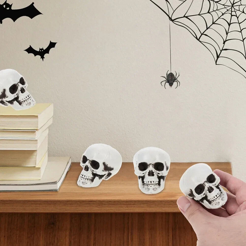Halloween Skeleton Skull Decorations – Set of 10, White Finish & Tabletop Display